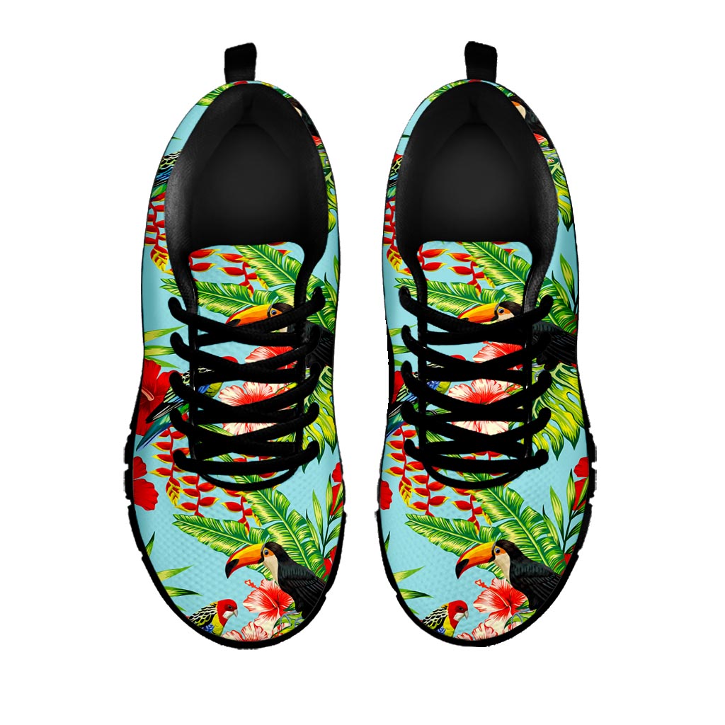 Toucan Parrot Tropical Pattern Print Black Running Shoes