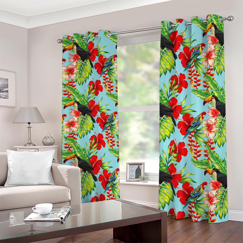 Toucan Parrot Tropical Pattern Print Blackout Grommet Curtains