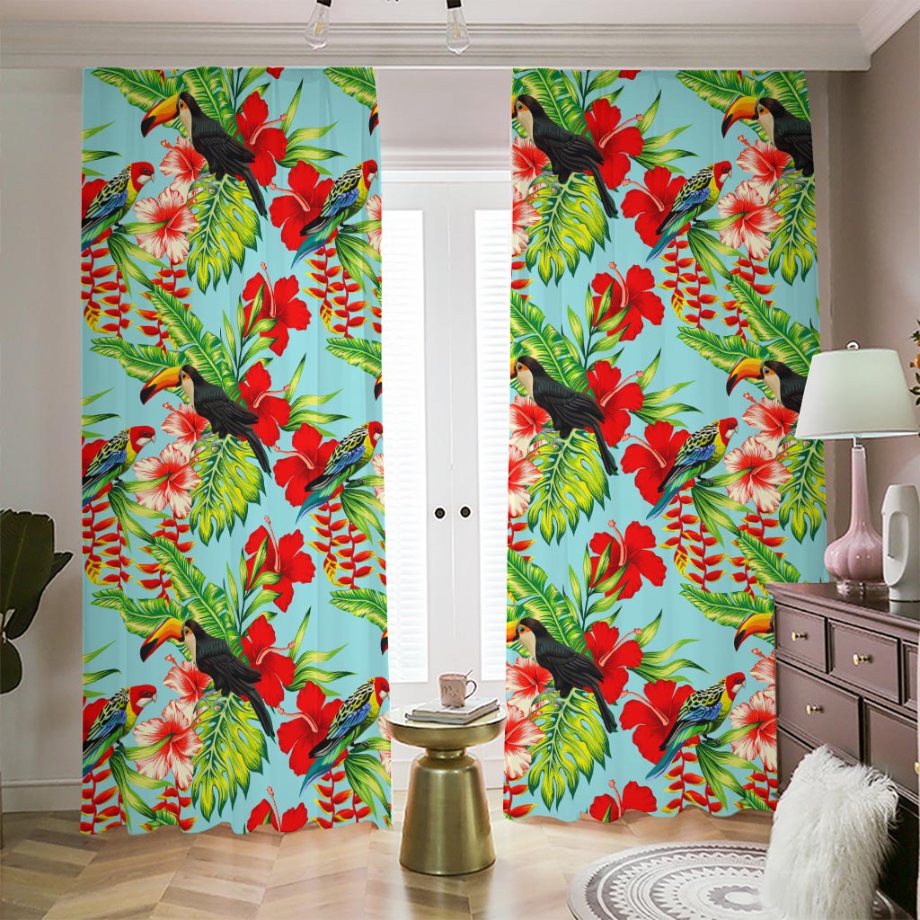 Toucan Parrot Tropical Pattern Print Blackout Pencil Pleat Curtains