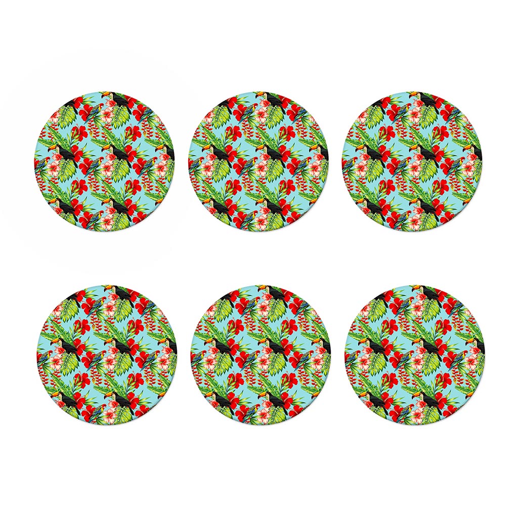 Toucan Parrot Tropical Pattern Print Coaster Set