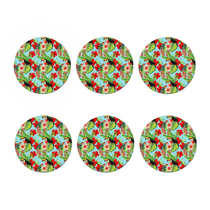 Toucan Parrot Tropical Pattern Print Coaster Set