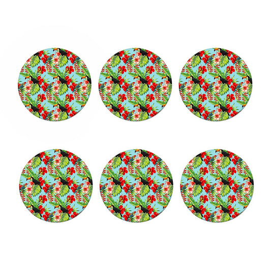 Toucan Parrot Tropical Pattern Print Coaster Set