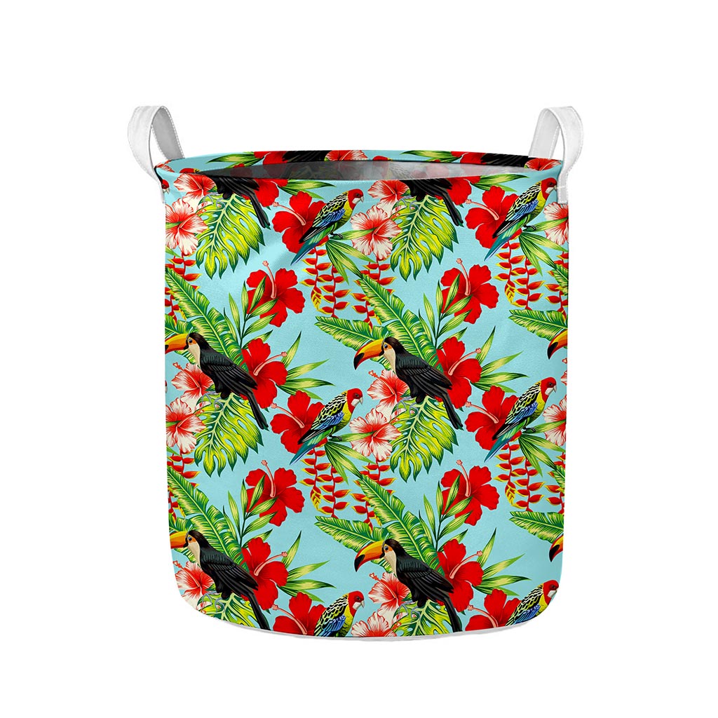 Toucan Parrot Tropical Pattern Print Collapsible Laundry Basket