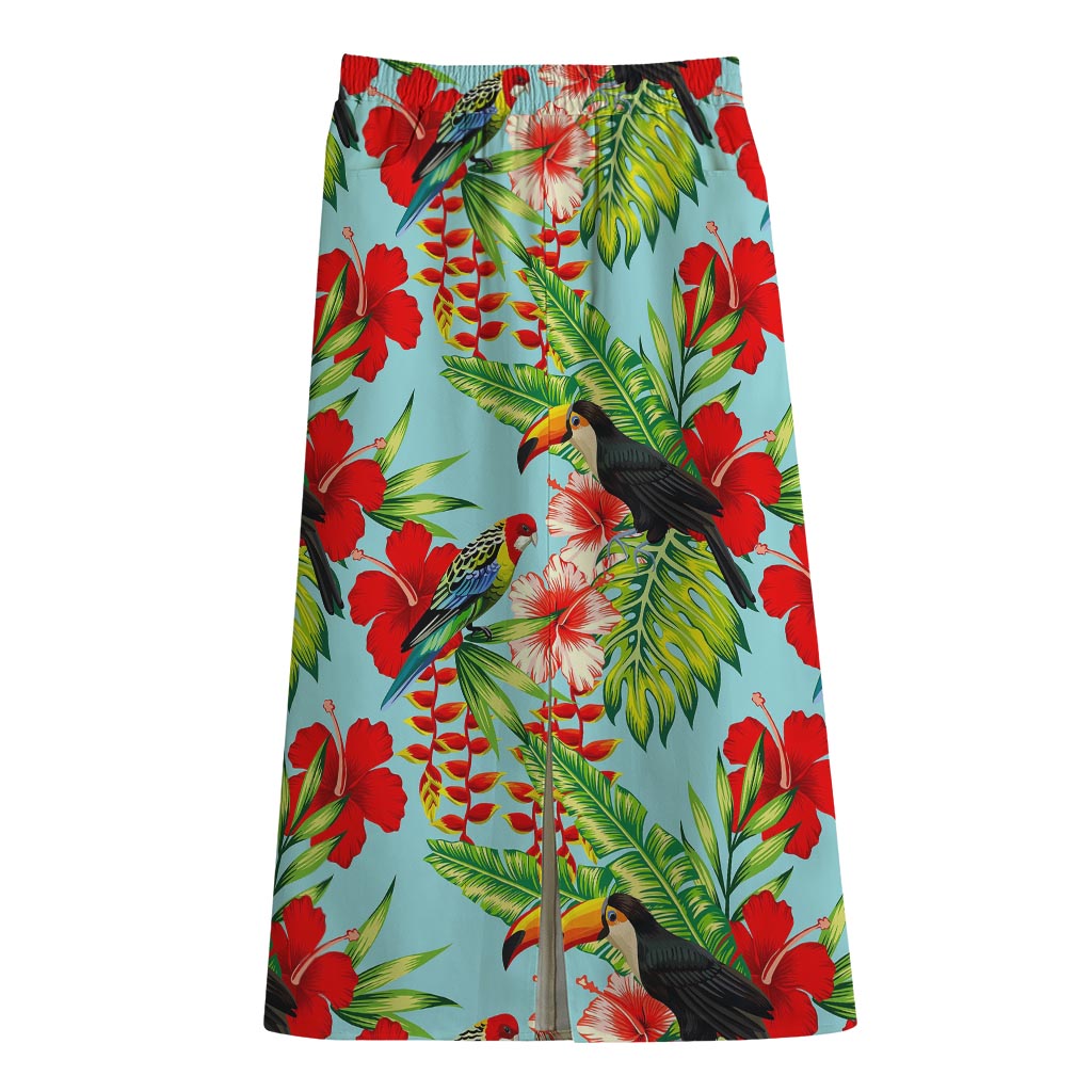 Toucan Parrot Tropical Pattern Print Cotton Front Slit Maxi Skirt