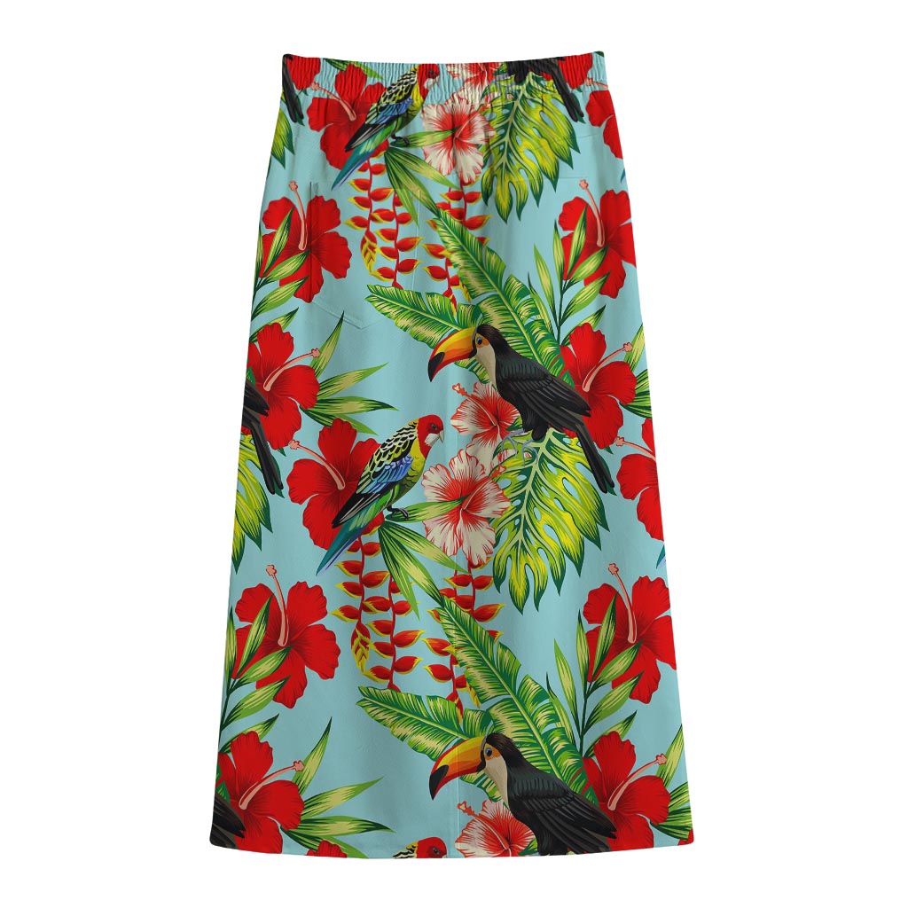 Toucan Parrot Tropical Pattern Print Cotton Front Slit Maxi Skirt