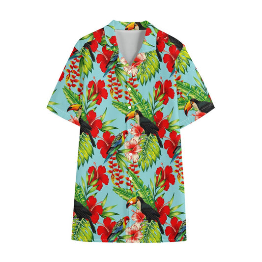 Toucan Parrot Tropical Pattern Print Cotton Hawaiian Shirt