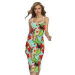 Toucan Parrot Tropical Pattern Print Cross Back Cami Dress