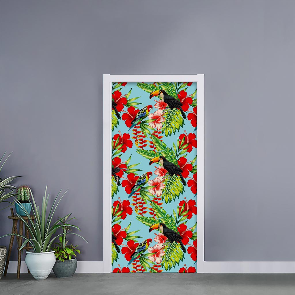 Toucan Parrot Tropical Pattern Print Door Sticker