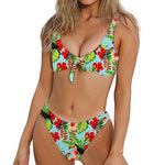 Toucan Parrot Tropical Pattern Print Front Bow Tie Bikini