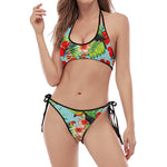 Toucan Parrot Tropical Pattern Print Halter Scoop Tie Side Bikini