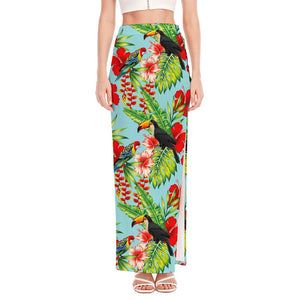 Toucan Parrot Tropical Pattern Print High Slit Maxi Skirt