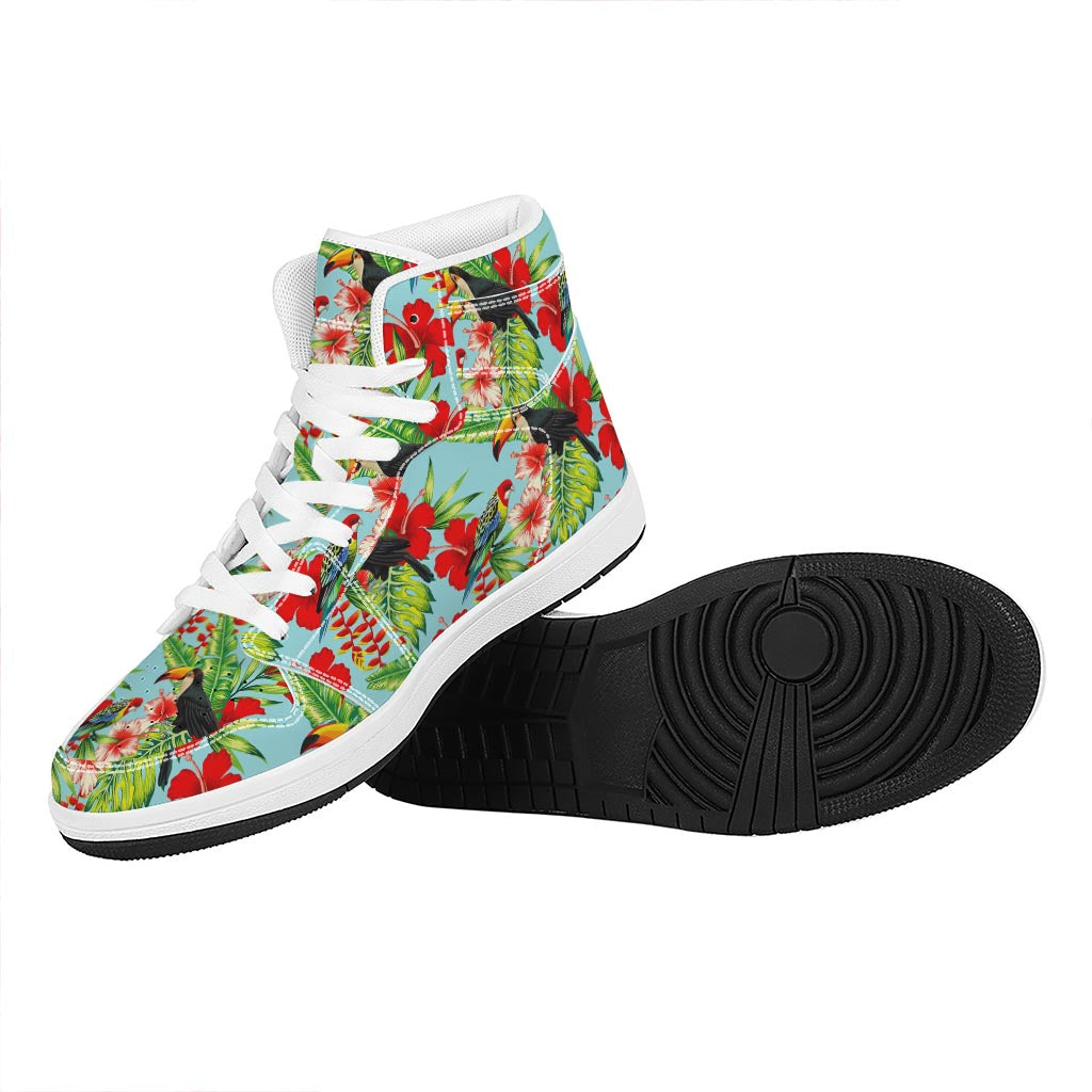 Toucan Parrot Tropical Pattern Print High Top Leather Sneakers