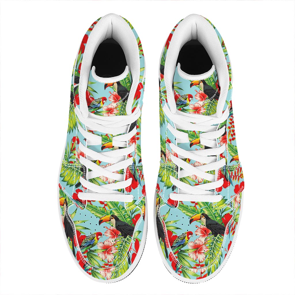 Toucan Parrot Tropical Pattern Print High Top Leather Sneakers