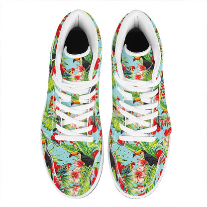 Toucan Parrot Tropical Pattern Print High Top Leather Sneakers
