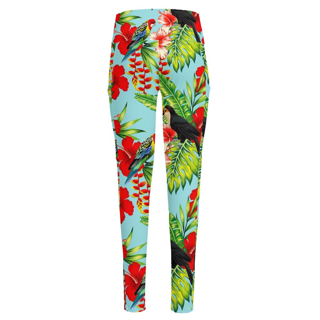 Toucan Parrot Tropical Pattern Print High-Waisted Pocket Leggings