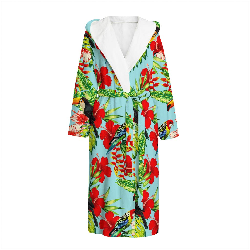 Toucan Parrot Tropical Pattern Print Hooded Bathrobe