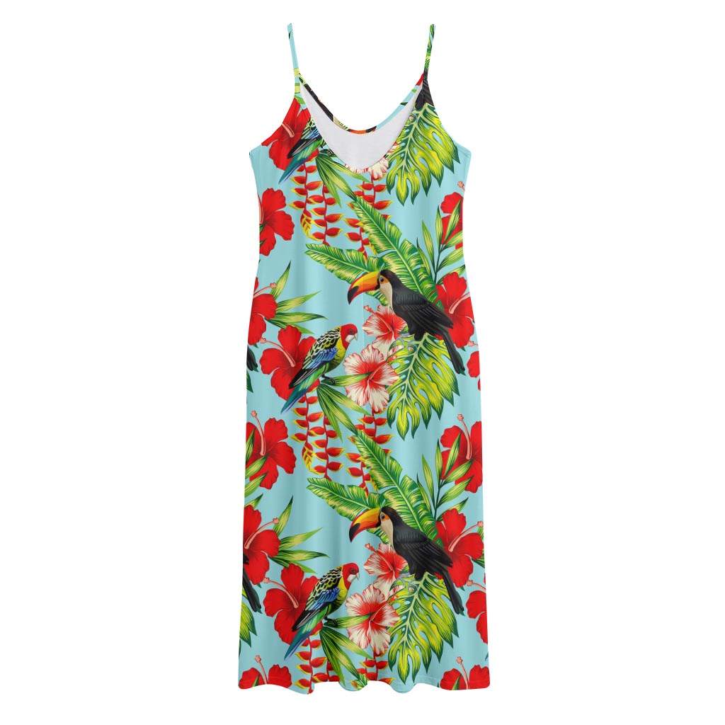 Toucan Parrot Tropical Pattern Print Jersey Midi Cami Dress