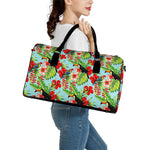 Toucan Parrot Tropical Pattern Print Leather Duffle Bag