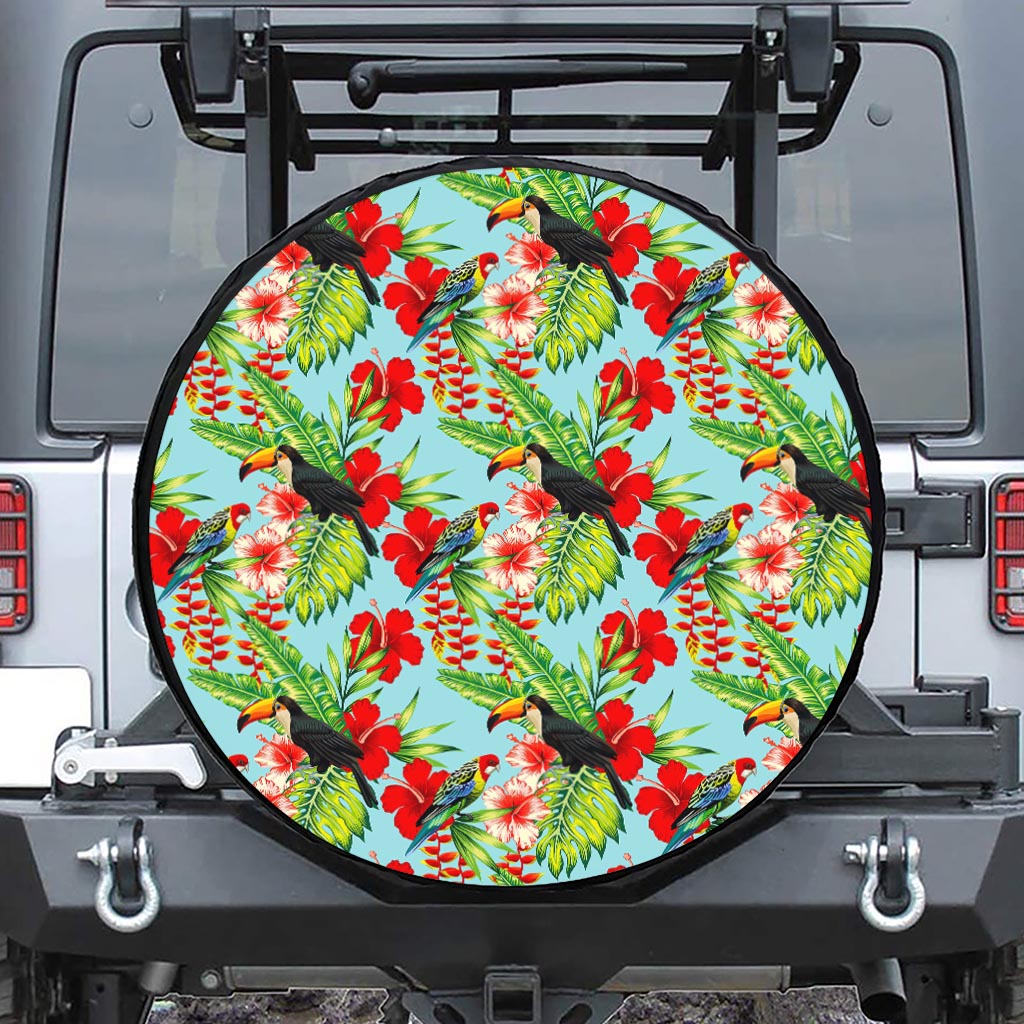 Toucan Parrot Tropical Pattern Print Leather Spare Tire Cover