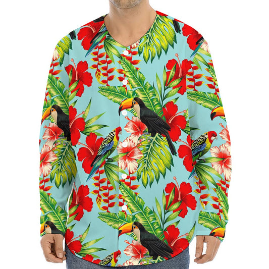 Toucan Parrot Tropical Pattern Print Long Sleeve Baseball Jersey