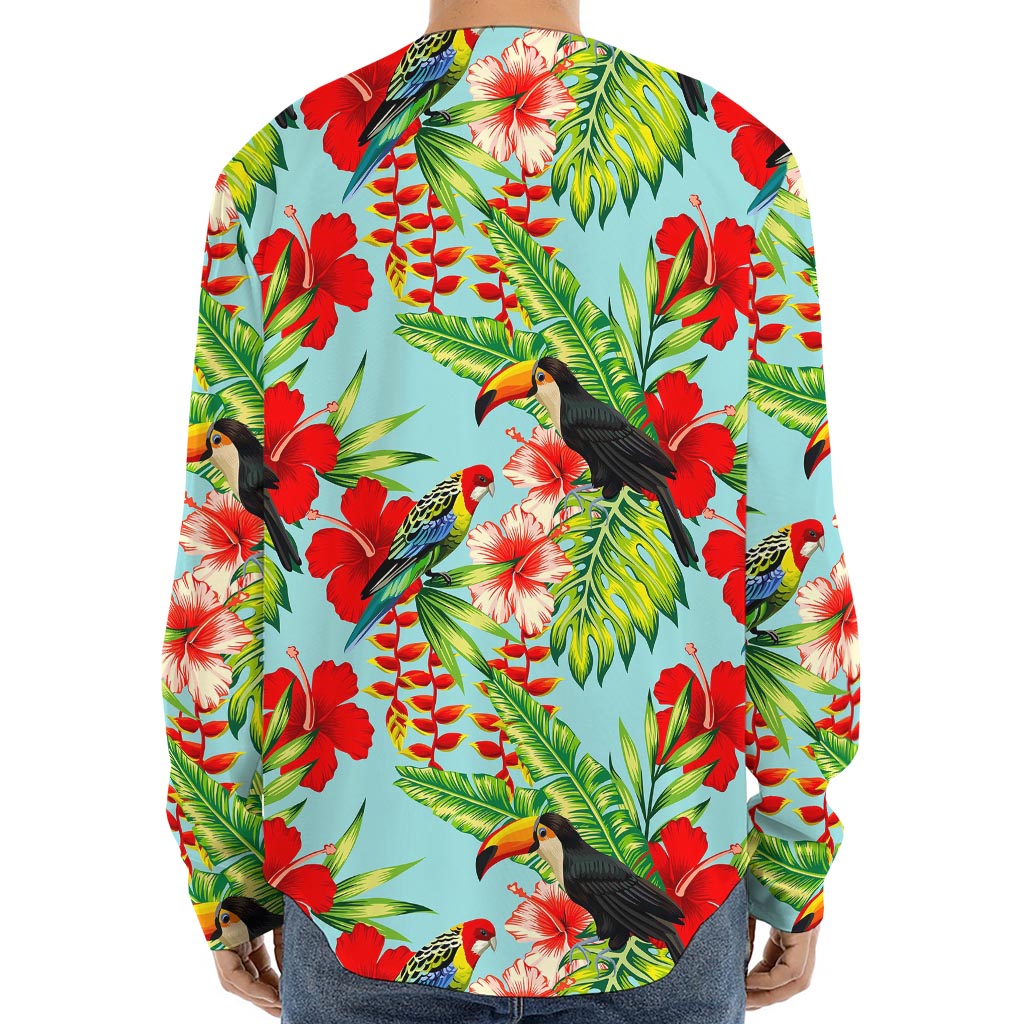 Toucan Parrot Tropical Pattern Print Long Sleeve Baseball Jersey