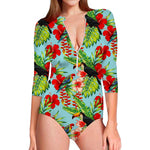 Toucan Parrot Tropical Pattern Print Long Sleeve Swimsuit