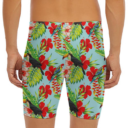 Toucan Parrot Tropical Pattern Print Men's Long Boxer Briefs