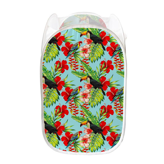 Toucan Parrot Tropical Pattern Print Mesh Laundry Hamper