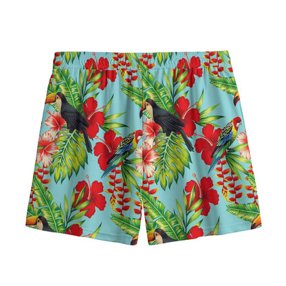 Toucan Parrot Tropical Pattern Print Mesh Shorts