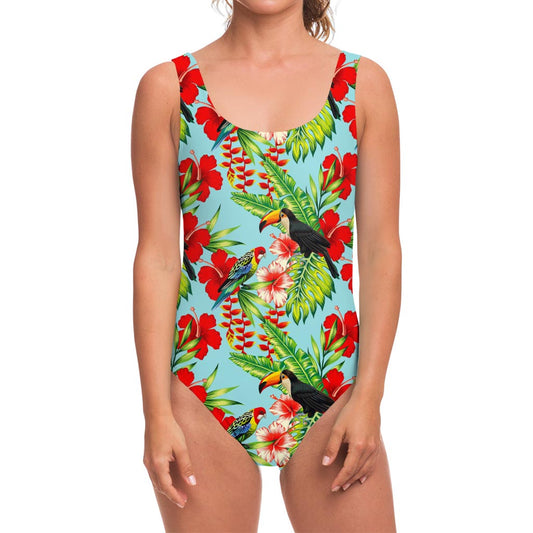 Toucan Parrot Tropical Pattern Print One Piece Swimsuit