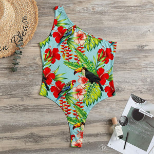 Toucan Parrot Tropical Pattern Print One Shoulder Bodysuit