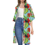 Toucan Parrot Tropical Pattern Print Open Front Beach Cover Up