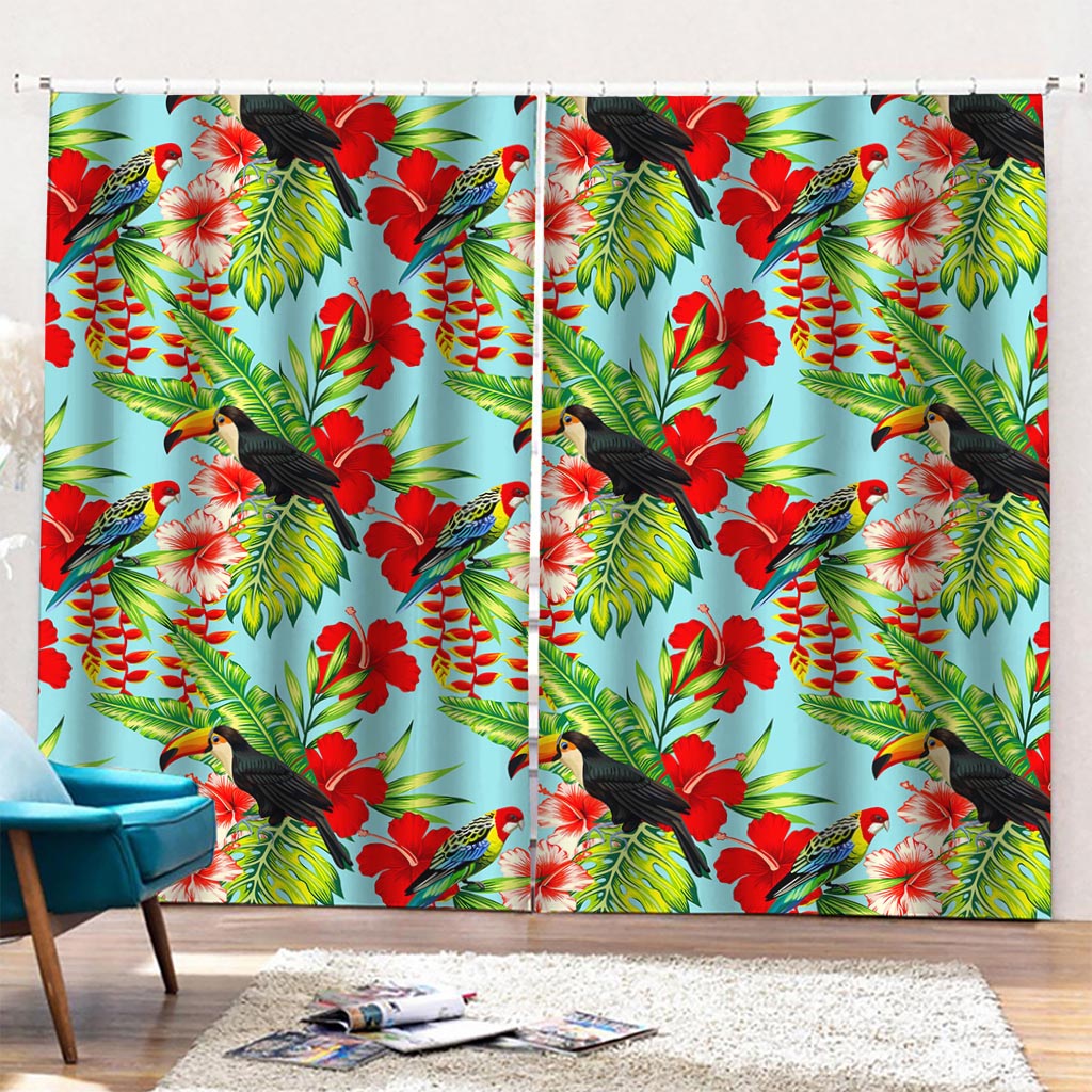 Toucan Parrot Tropical Pattern Print Pencil Pleat Curtains