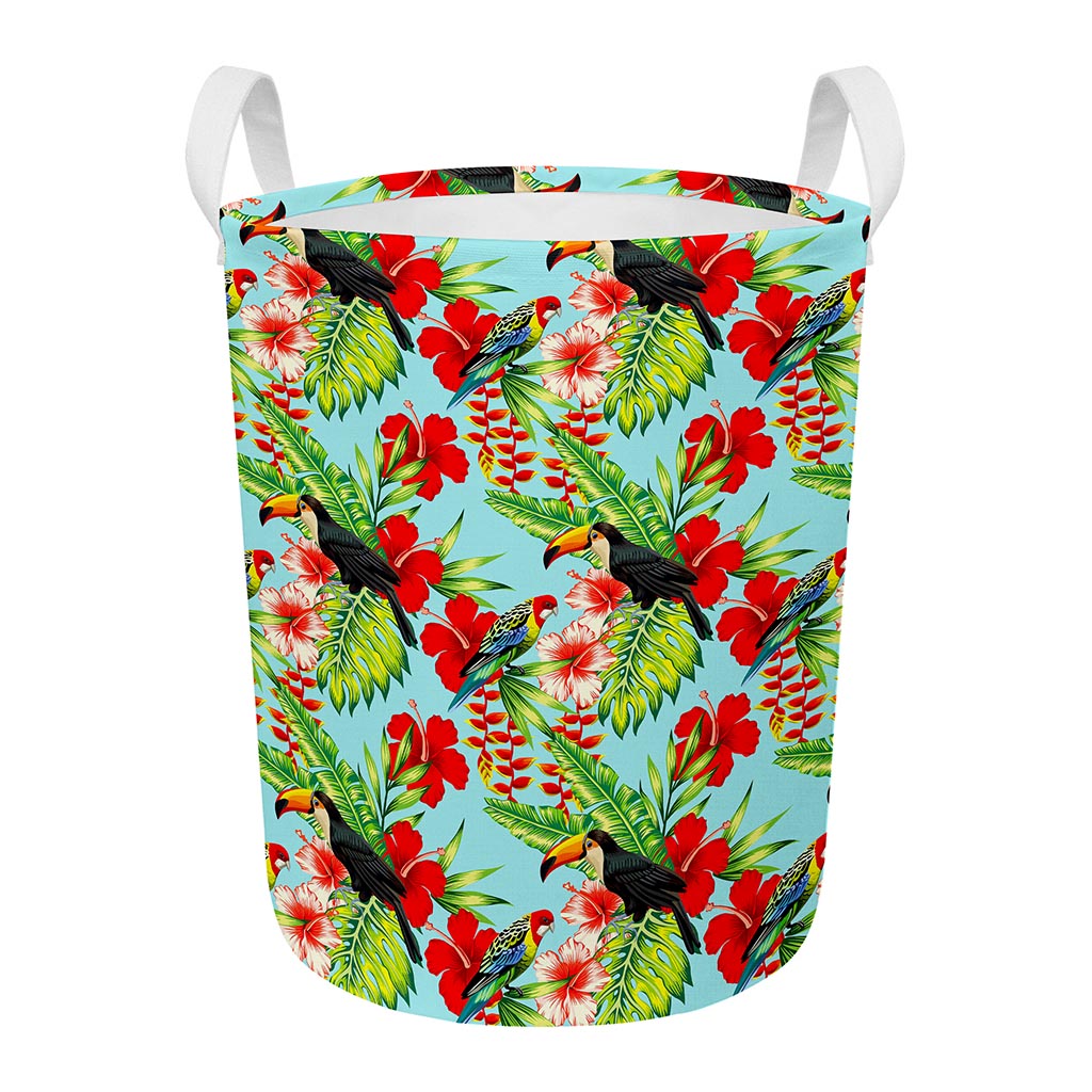 Toucan Parrot Tropical Pattern Print Round Laundry Basket