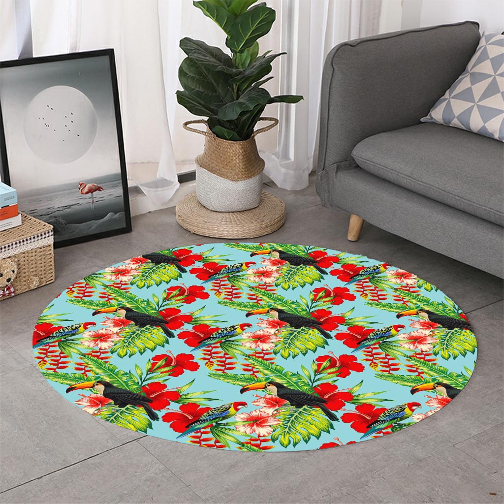 Toucan Parrot Tropical Pattern Print Round Rug