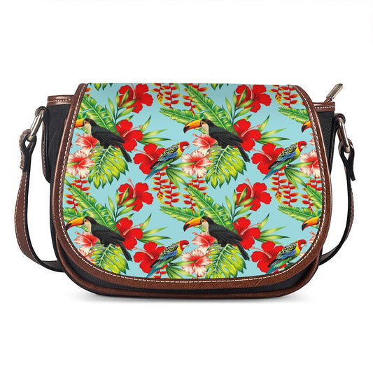 Toucan Parrot Tropical Pattern Print Saddle Bag