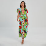 Toucan Parrot Tropical Pattern Print Short Sleeve Maxi Dress