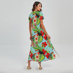 Toucan Parrot Tropical Pattern Print Short Sleeve Maxi Dress