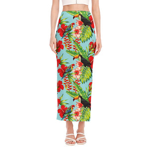 Toucan Parrot Tropical Pattern Print Side Slit Maxi Skirt