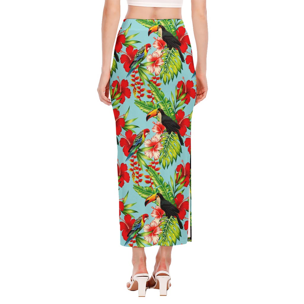 Toucan Parrot Tropical Pattern Print Side Slit Maxi Skirt