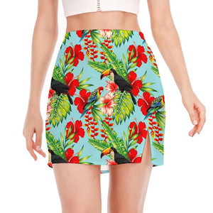 Toucan Parrot Tropical Pattern Print Side Slit Mini Skirt