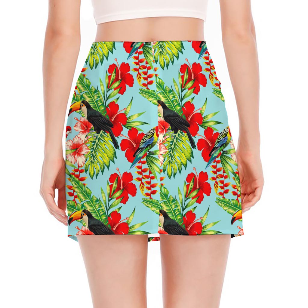 Toucan Parrot Tropical Pattern Print Side Slit Mini Skirt