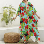 Toucan Parrot Tropical Pattern Print Silk V-Neck Kaftan Dress