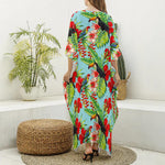 Toucan Parrot Tropical Pattern Print Silk V-Neck Kaftan Dress
