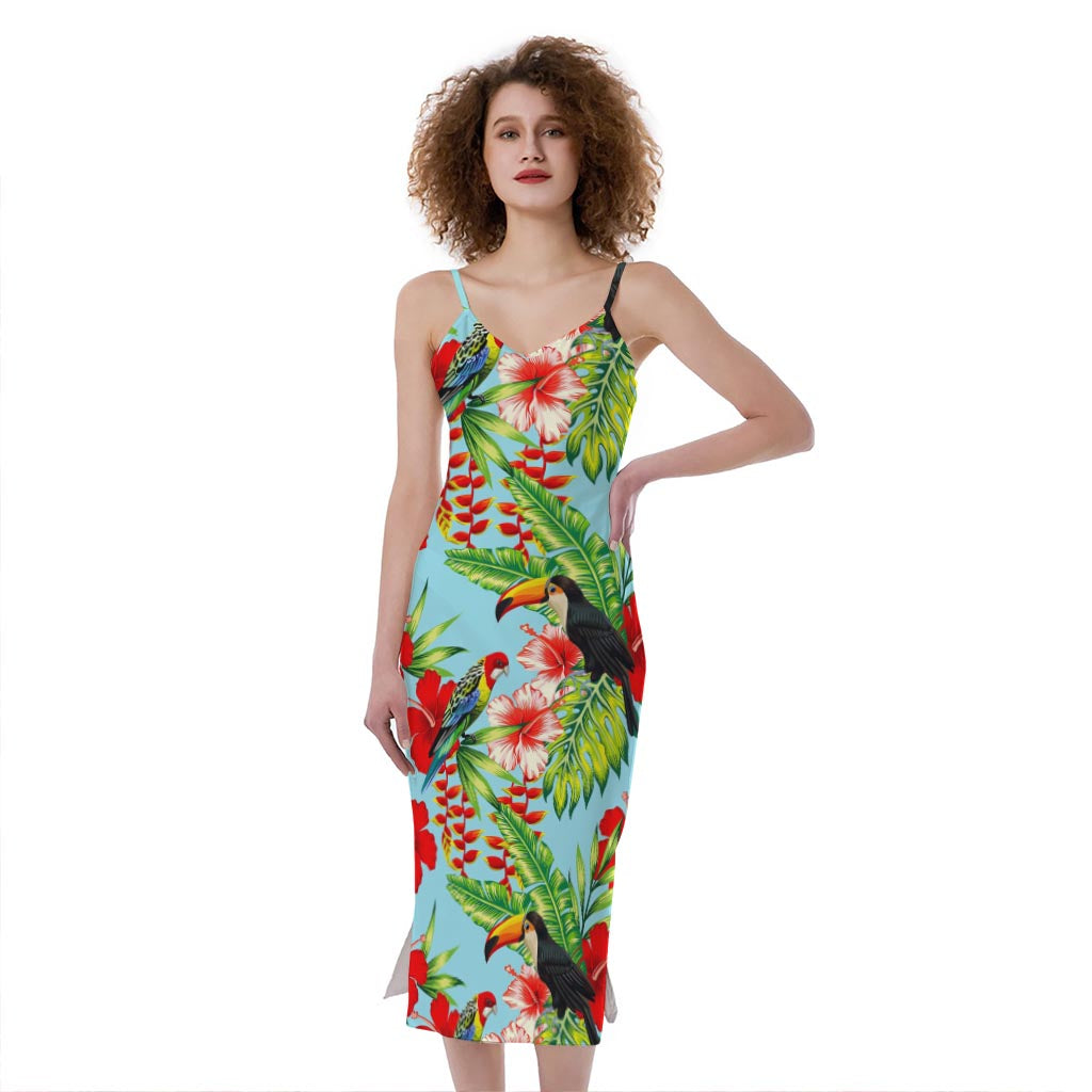 Toucan Parrot Tropical Pattern Print Slim Fit Midi Cami Dress