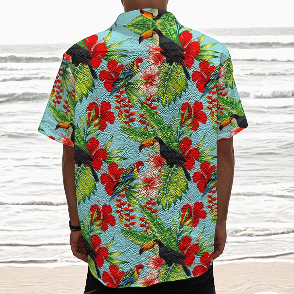 Toucan Parrot Tropical Pattern Print Textured Short Sleeve Shirt