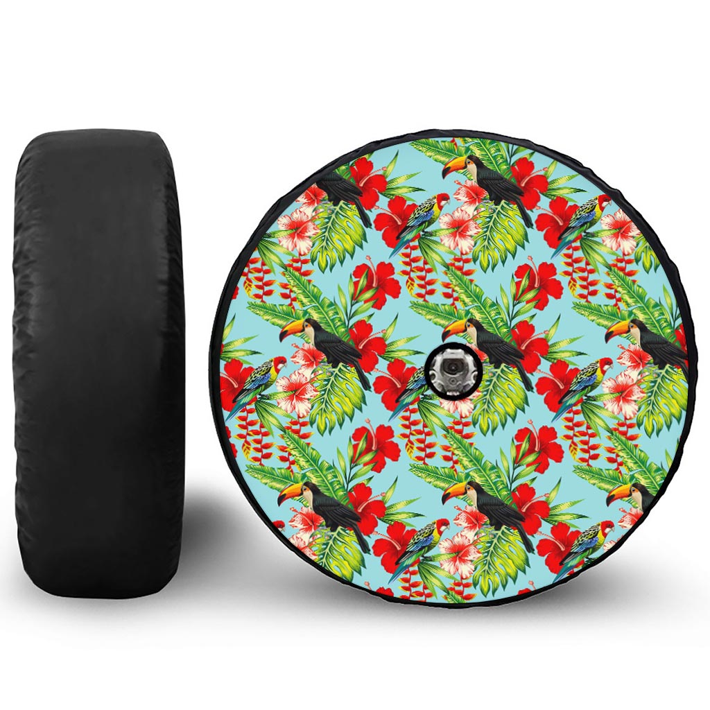 Toucan Parrot Tropical Pattern Print Tire Cover With Camera Hole