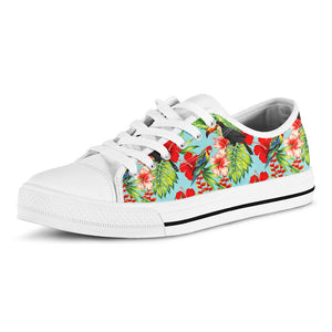 Toucan Parrot Tropical Pattern Print White Low Top Sneakers