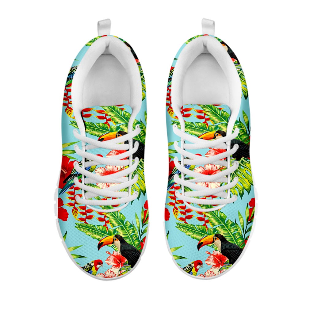 Toucan Parrot Tropical Pattern Print White Running Shoes