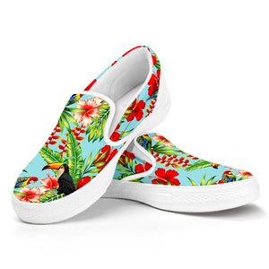 Toucan Parrot Tropical Pattern Print White Slip On Sneakers